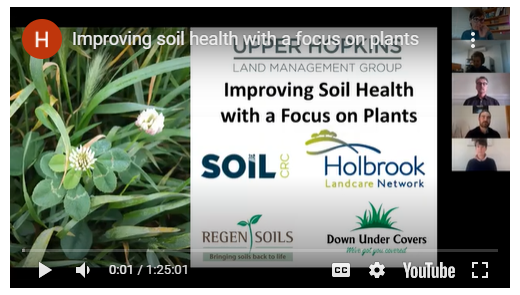 Screen shot of YouTube video with title of the presentation: "Improving soil health with a focus on plants."