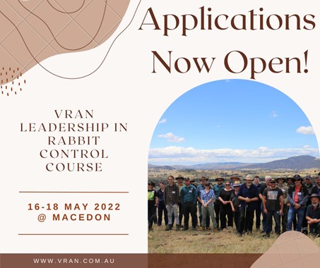 Applications Now Open. VRAN Leadership in Rabbit Control Course. 